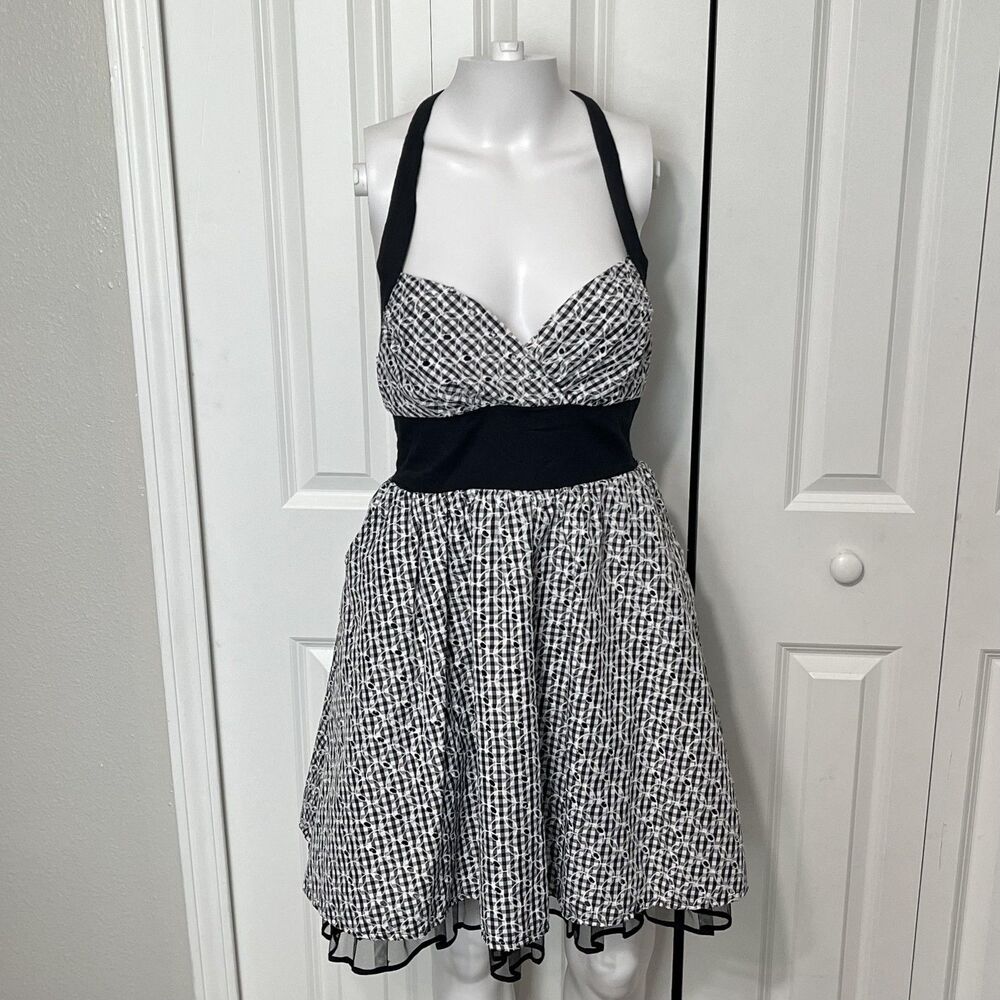 Betsey Johnson Dress Goth Emo Tripp NYC Check Halter Sweetheart Fit Flare Party